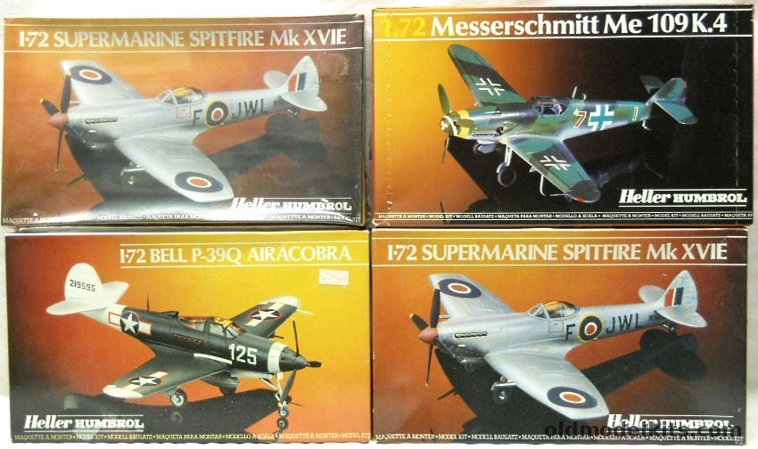 Heller 1/72 TWO Supermarine Spitfire Mk. XVIE / Messerschmitt Me-109 K-4 (Bf108K4) / Bell P-39Q Airacobra - SALE plastic model kit